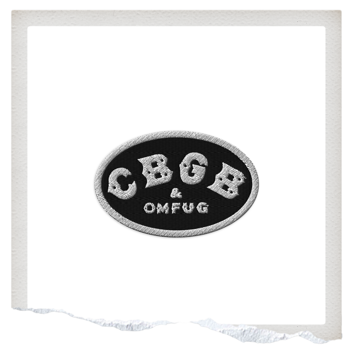 A black and white oval patch with official CBGB logo.