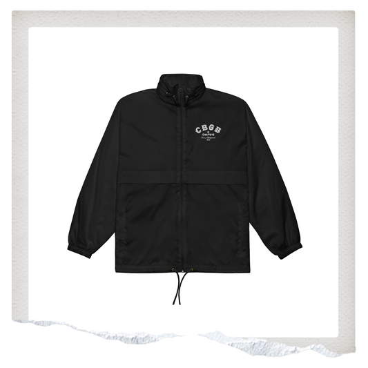 Black jacket with a logo in white