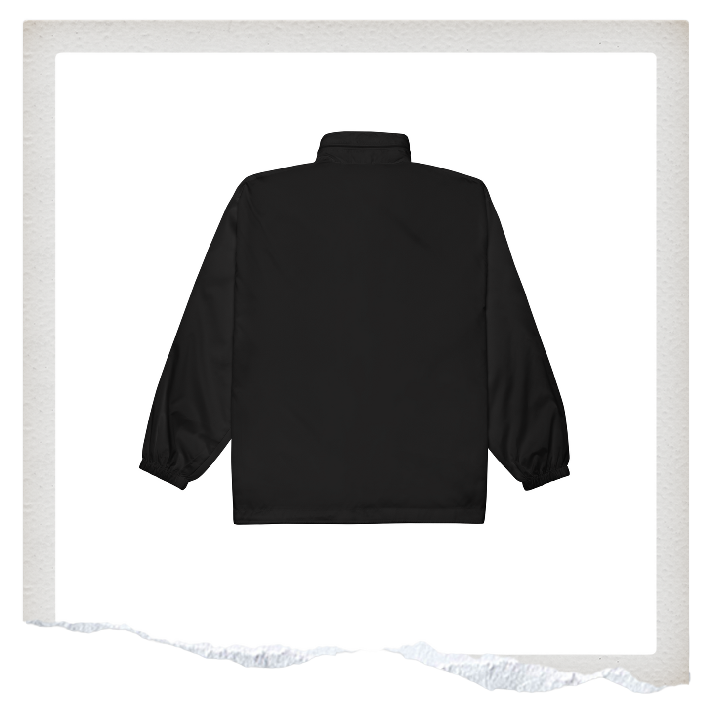 Black jacket with a logo in white