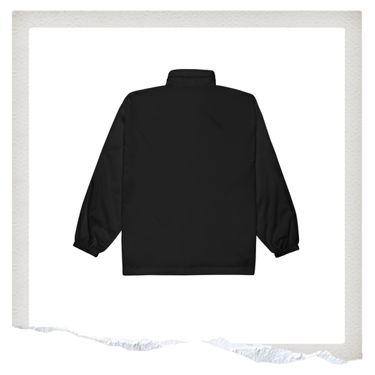 Black jacket with a logo in white