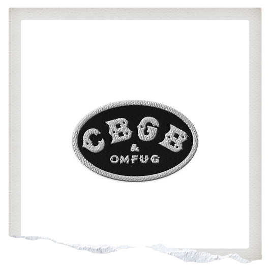 A black and white oval patch with official CBGB logo.