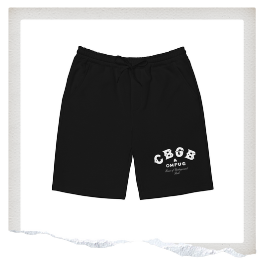 Black shorts with white text 