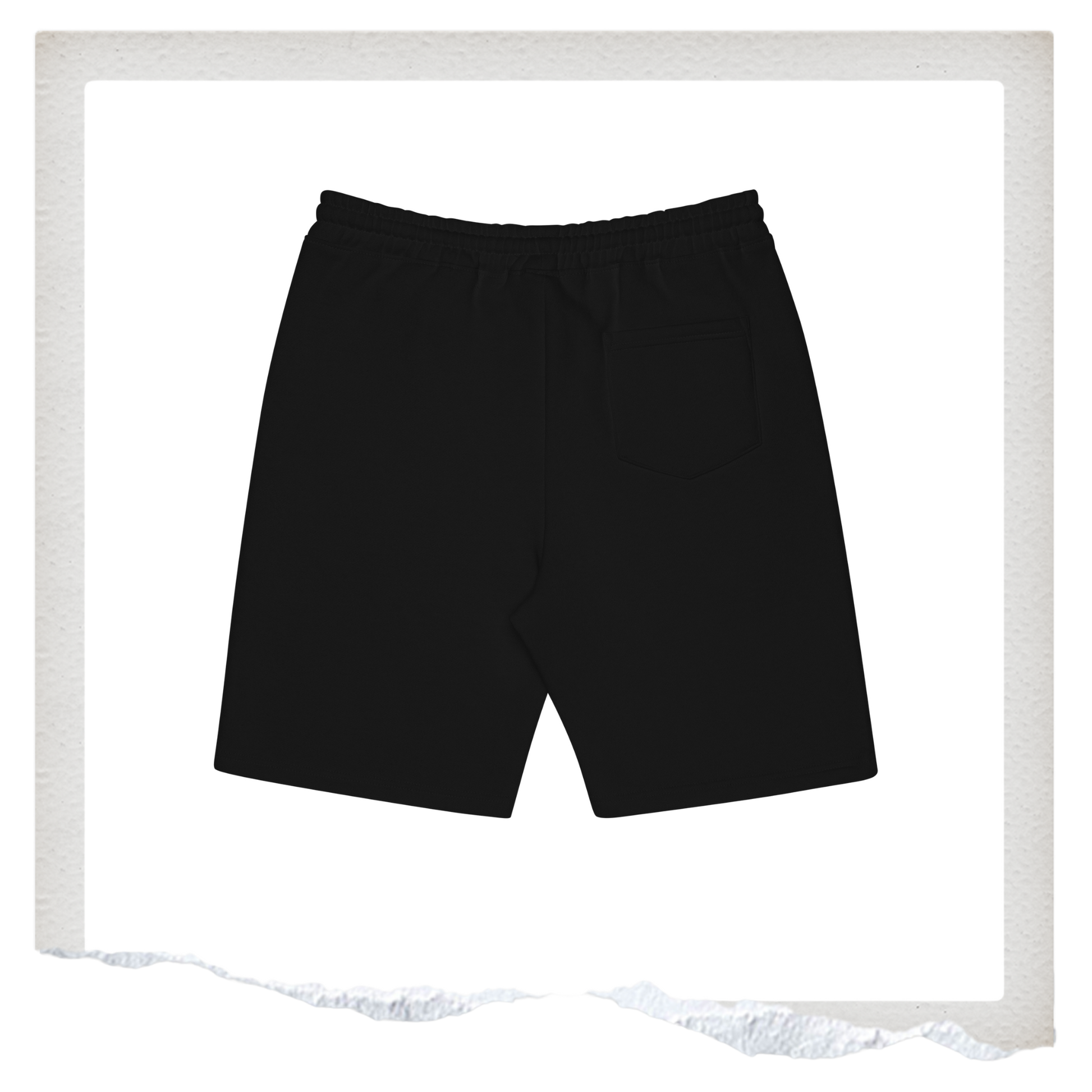 Black shorts with white text 