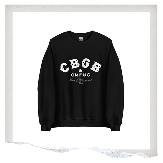 Black sweatshirt with white text on a white background