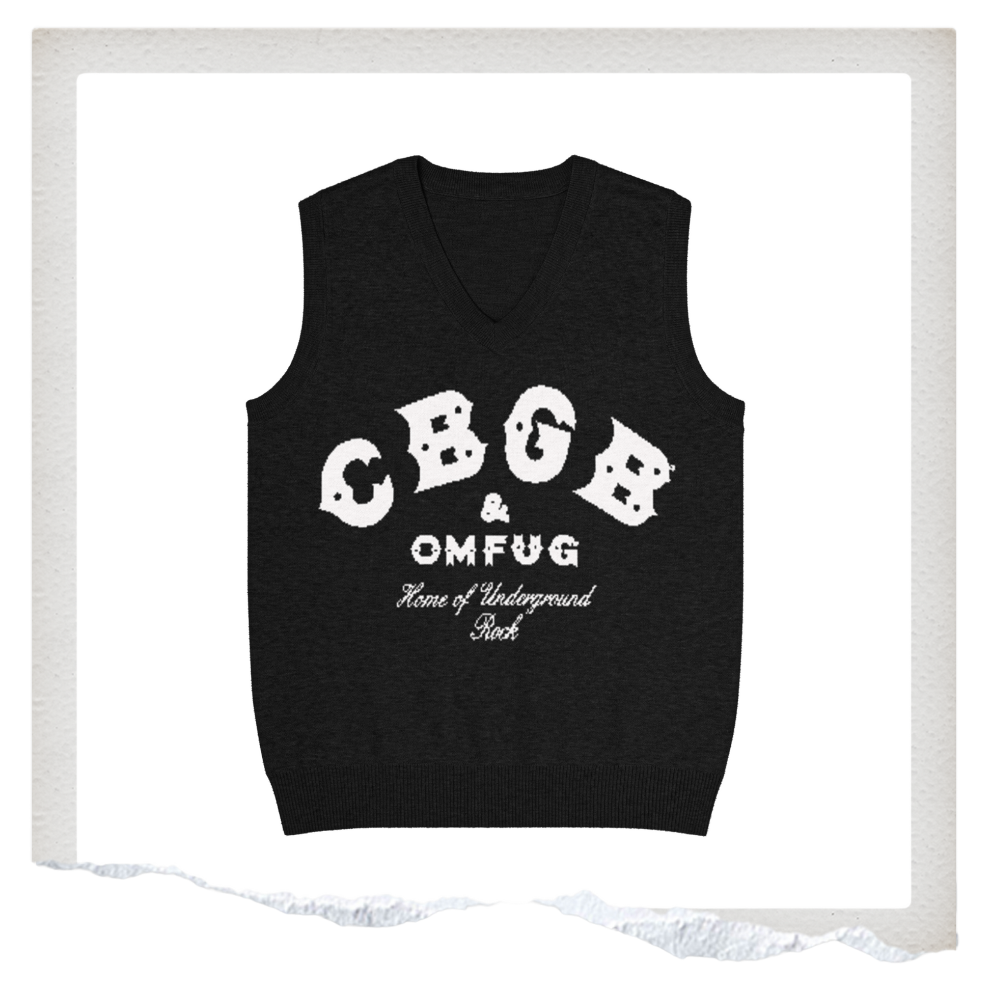 Black sleeveless shirt with white text on a white background