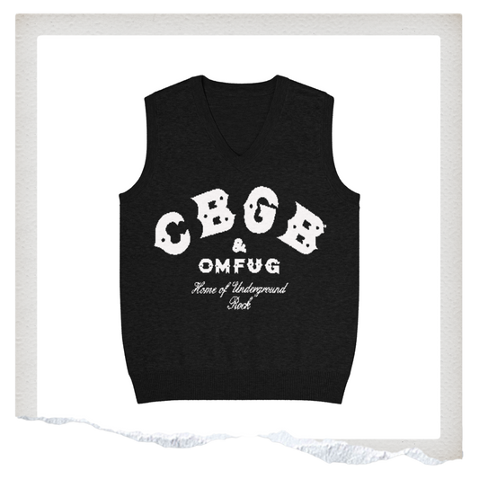 Black sleeveless shirt with white text on a white background